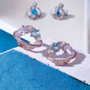 Blue Planet Saturn earrings, studs, crystal stud earrings, dainty jewelry cute